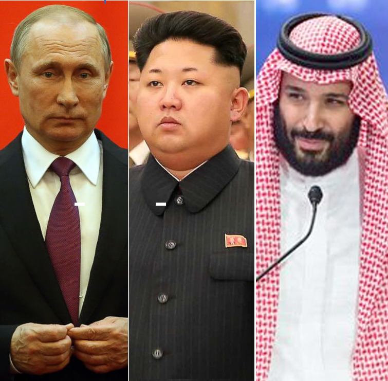 Images of Saudi Crown Prince, Putin, and Kim Jong Un