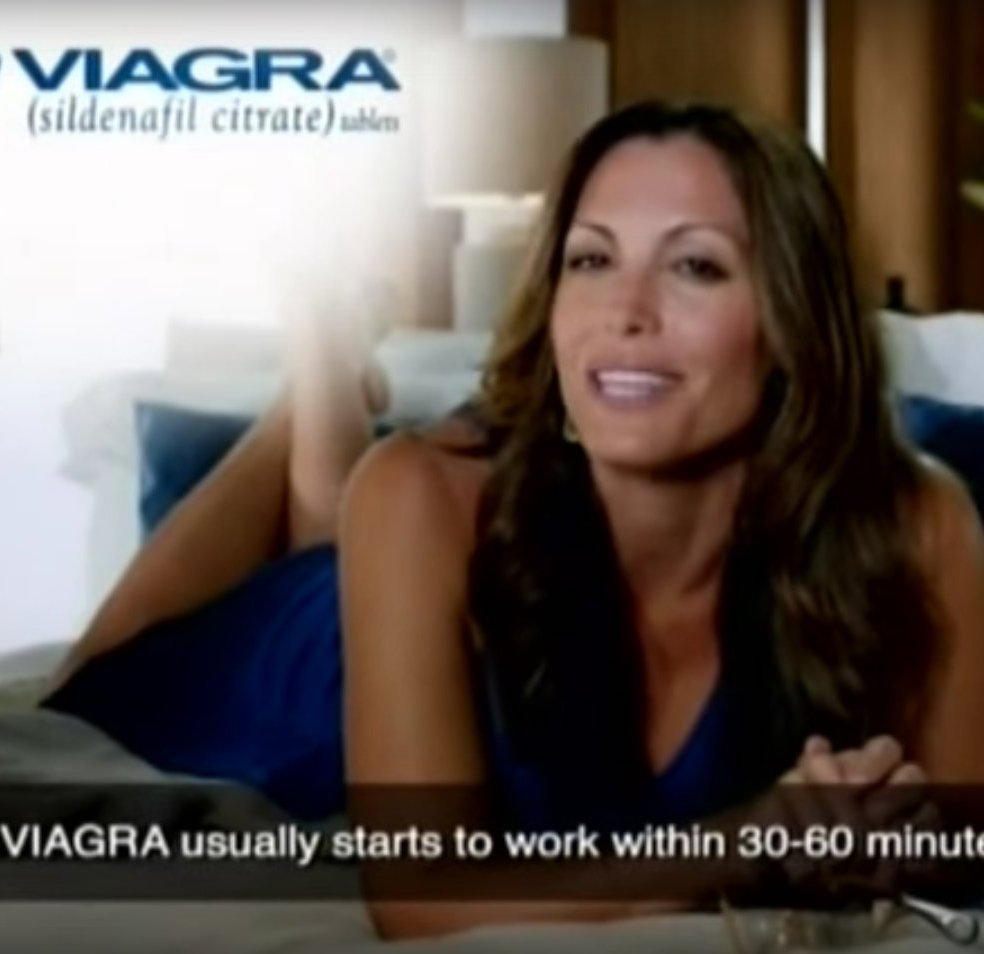 Image of a lady trying to sell you Viagra